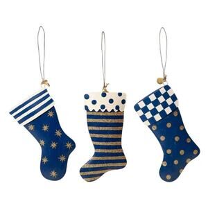 MacKenzie-Childs Royal Stocking Christmas Tree Ornaments Set of 3 Holiday NEW
